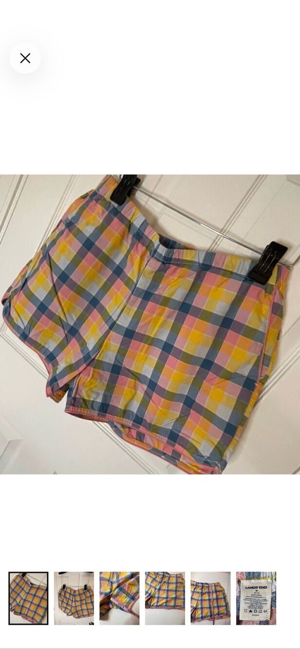 Lands’ End Women’s M 10-12 Plaid Cotton Shorts Multicolor Elastic Waist